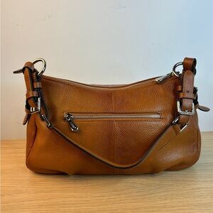 S-ZONE Genuine Leather Hobo Bag Two-Tone Cognac LIKE NEW!